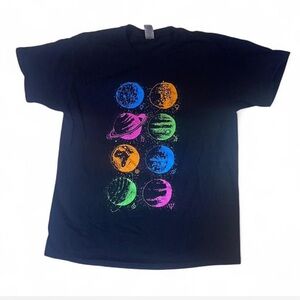Space Planets Graphic Black Gildan Heavy Cotton Men’s Large Galaxy Cosmic Tee